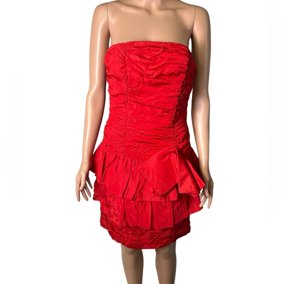 JOLIE MADAME rare vintage strapless red prom cocktail dress front bow size 9/10 - Picture 2 of 8